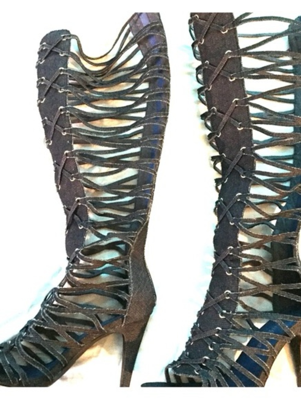 Ashley Stewart Black Lace-Up Knee-High Heels